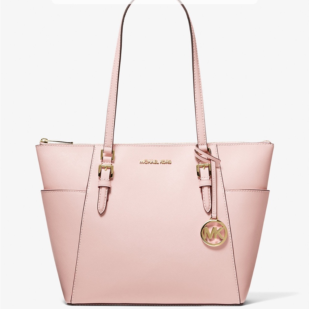 Michael Kors Charlotte Large Saffiano Leather Top-Zip Tote Bag Power Blush NWT
